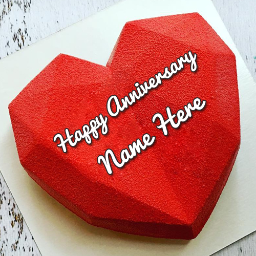 Red Velvet Heart Cake For Anniversary Wishes With Name