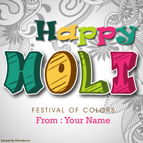 Write Name on Happy Holi Wishes New Greeting Card