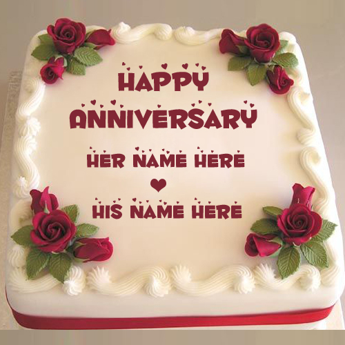 Happy Anniversary Sweet Red Rose Cake With Couple Name