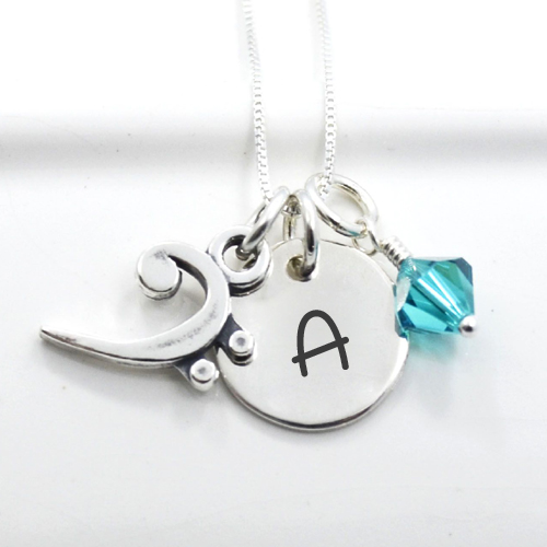 Write Name Alphabet on Bass Clef Crystal Necklace