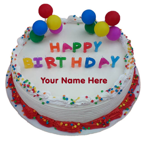 Print Online Name on Colourful Decorated Birthday Cake