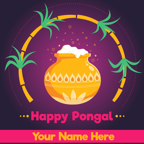 Happy Pongal 2021 Festival Greeting Card With Your Name