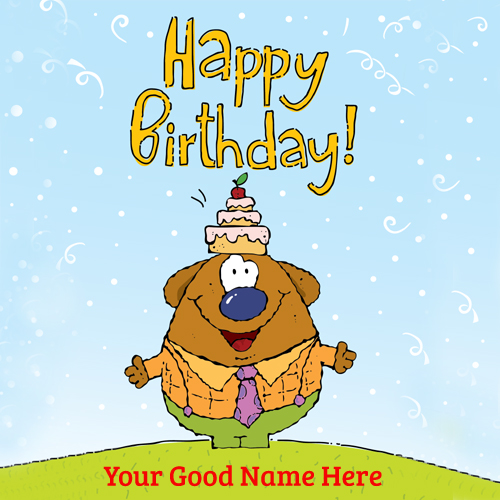 Write Name on Funny Cartoon Birthday Greeting Card