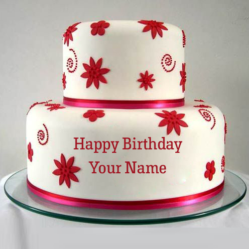 Double Decker Flower Birthday Cake With Your Name