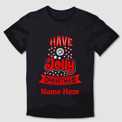 Write Name on Merry Christmas Slogan Black T shirt