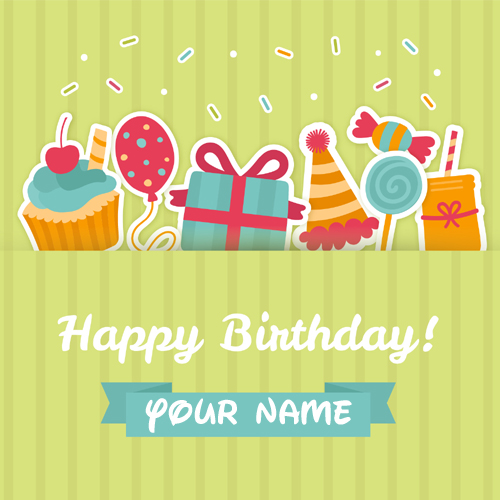 Happy Birthday Candy and Cup Cake Greeting With Name