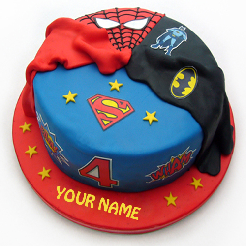 Write Name on Vanilla Sponge Superhero Birthday Cake