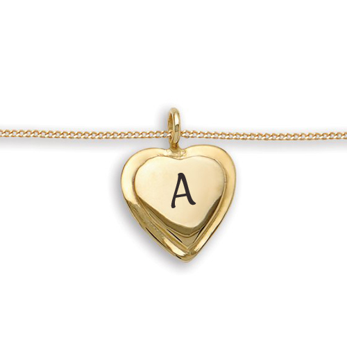 Print Name on Yellow Gold Plated Inner Heart Pendant