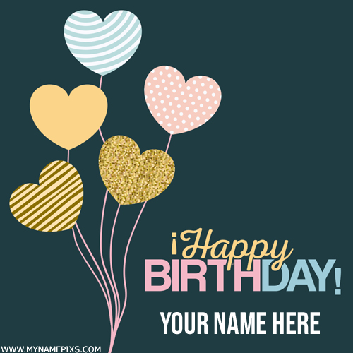 Write Name on Happy Birthday Card With Shining Balloons