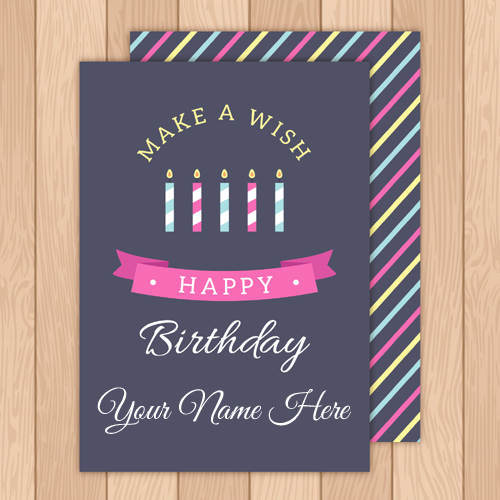 Write Name on Colored Candles Birthday Greeting Card