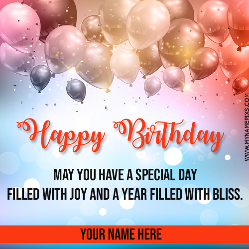 Write Name on Birthday Celebration Card With Balloons