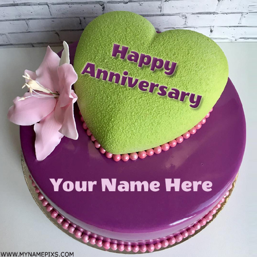 Happy Anniversary Wishes Elegant Heart Cake With Name