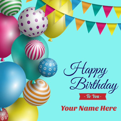 Realistic Balloons Birthday Wishes Greeting With Name