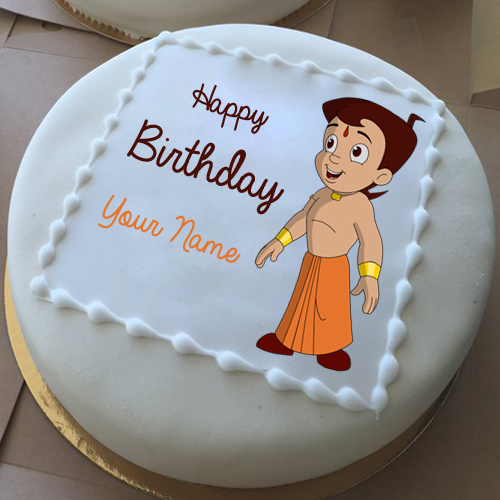 Write Name on Cute Chhota Bheem Birthday Photo Cake