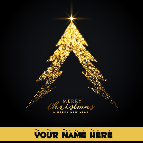 Golden Glowing Merry Christmas Tree Greeting With Name