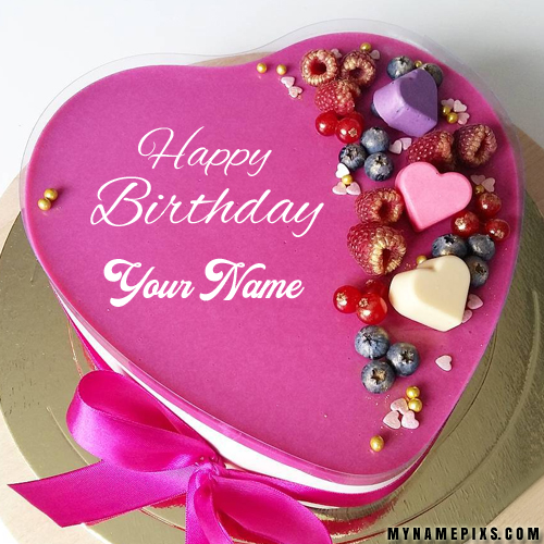 Cute Romantic Heart Birthday Wishes Cake With Your Name