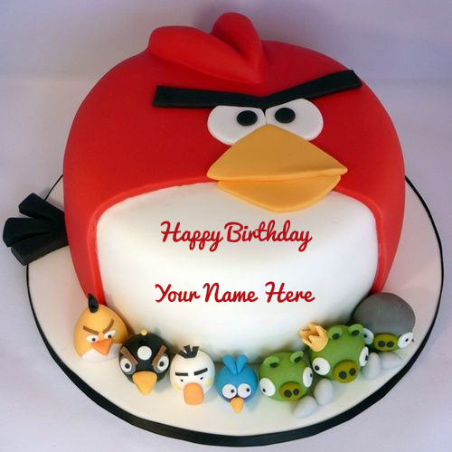 Cute Angry Bird Cake For Birthday Wishes With Your Name