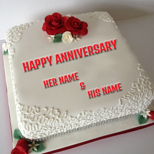 Write Your Couple Name On Anniversary Cake Picture  