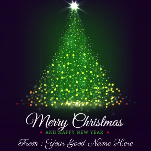 Write Name on Merry Christmas Tree Greeting Card