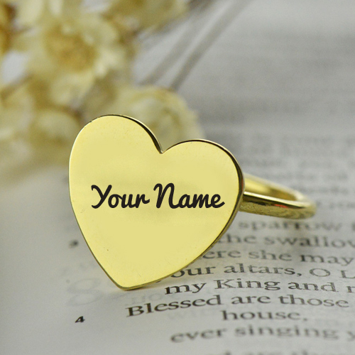 Beautiful Love Heart Shape Gold Ring With Your Name