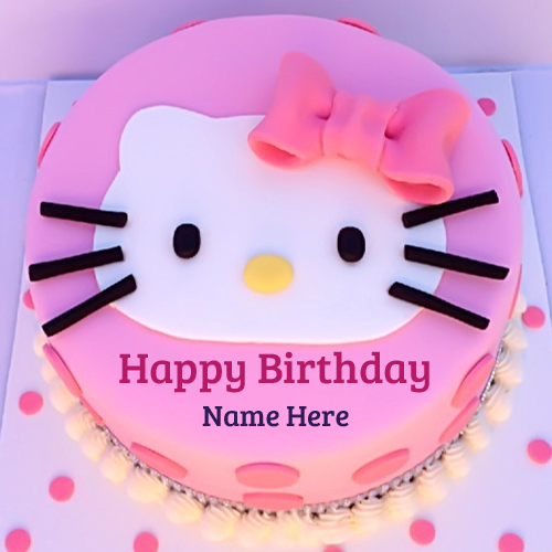 Write Name on Cute Kitty Birthday Wishes Cake