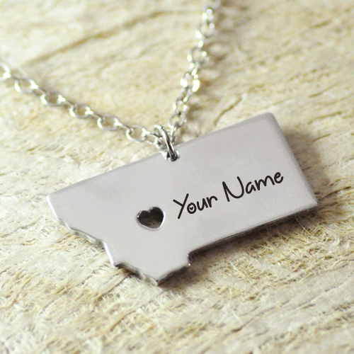 Alloy Heart State Charm Map Necklace With Your Name