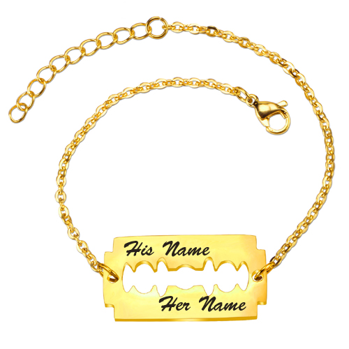 Gold Vacuum Plated Friendship Blade Bracelet With Name