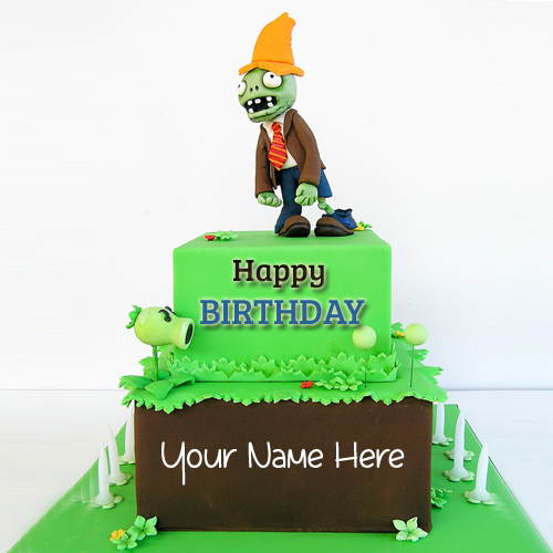 Write Name on Amazing Plants vs Zombies Birthday Cake