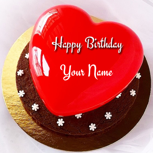 Write Name on Beautiful Red Heart Birthday Wishes Cake