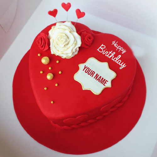 Write Name on Happy Birthday Heart Cake For Girlfriend