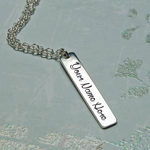 Write Your Name On Personalized Silver Bar Necklace