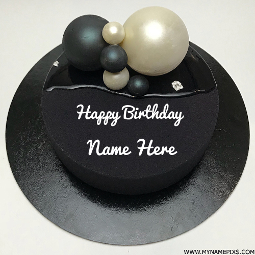 Write Name on Elegant Dark Black Birthday Wishes Cake