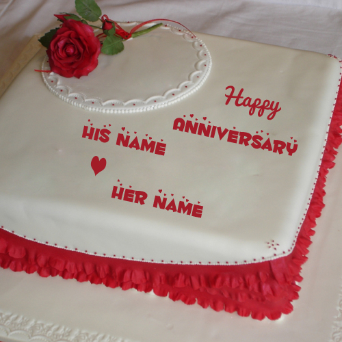 Happy Anniversary Red Rose Wishes Cake With Your Name