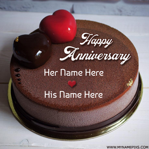 Write Name on Heart Chocolate Cake For Anniversary