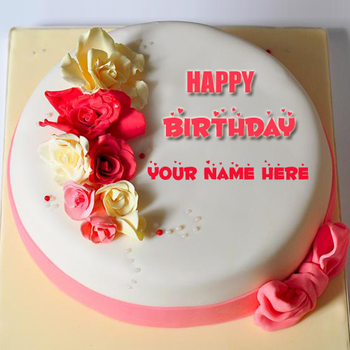 Name Birthday Wishes Cake Pic With Fondant Flowers