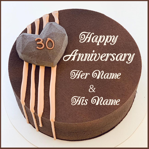 Happy Anniversary Chocolate Heart Cake With Couple Name