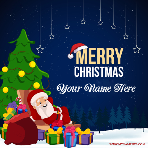 Merry Christmas Name Greeting With Gifts and Santa