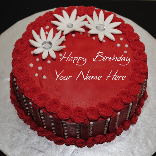 Write Your Name On Red Elegant Birthday Cake Online
