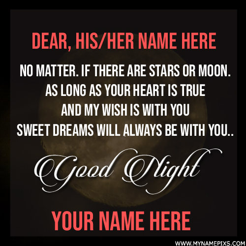 Write Your Name on Good Night Whatsapp Greeting Card