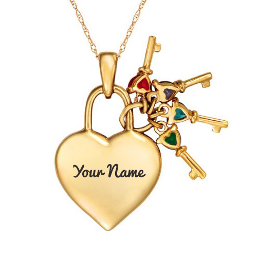 Write Name on Keys to Her Heart Birthstone Pendant