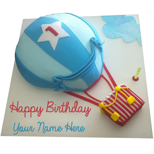 Happy First Birthday Hot Air Balloon Kid Cake With Name