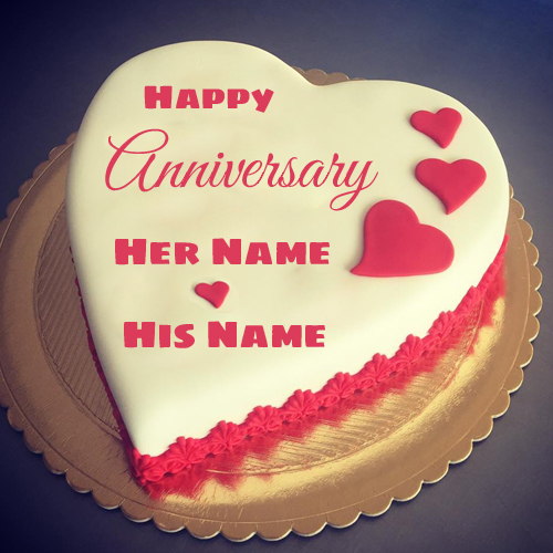 Cute Anniversary Wish Heart Cake With Love Couple Name