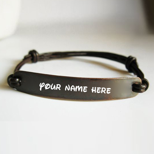 Copper Mens Leather Bangle Bracelet With Your Name