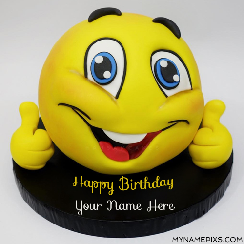 Cute Yellow Smiley Cake For Birthday Wishes With Name