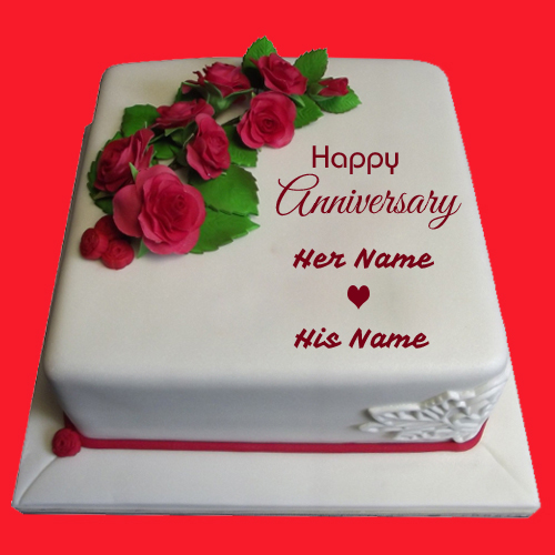 Write Name on Beautiful Wedding Cake With Red Roses
