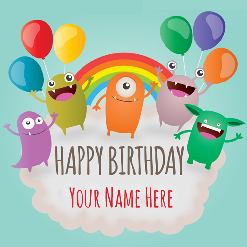 Happy Birthday Funny Monsters Greeting Card With Name