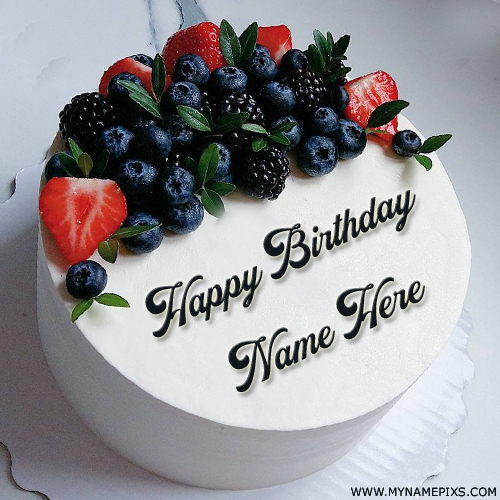 Elegant White Fruit Cake For Birthday Wishes With Name