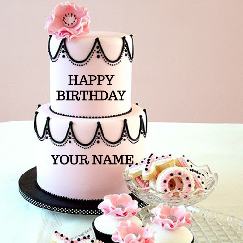 Write Your Name On Pink Flowers Wedding Cake Free