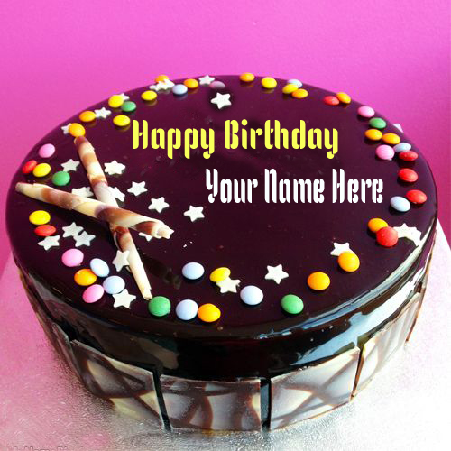 Write Name On Gems Chocolate Happy Birthday Cake Online
