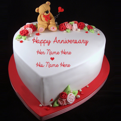 Happy Anniversary Wishes Romantic Teddy Cake With Name